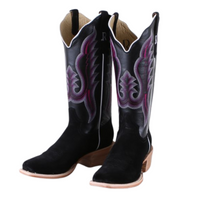 Women's R. Watson Black Suede/Black Sinatra Calf Rough Out Western Boot