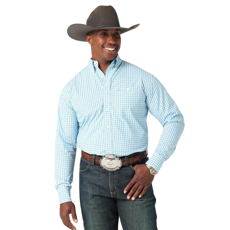 Men's Wrangler George Strait Blue Plaid Long Sleeve Shirt