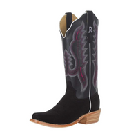 Women's R. Watson Black Suede/Black Sinatra Calf Rough Out Western Boot