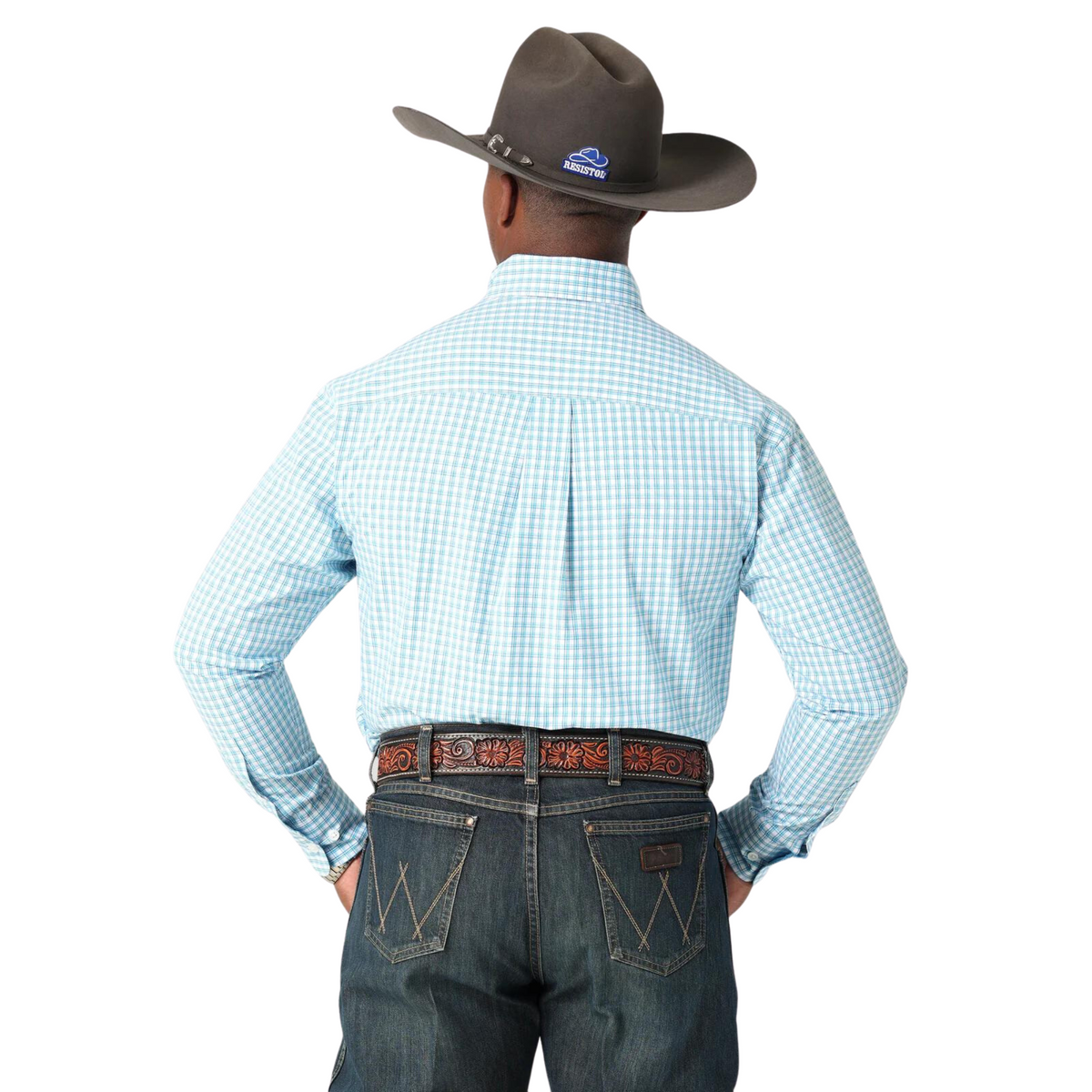 Men's Wrangler George Strait Blue Plaid Long Sleeve Shirt