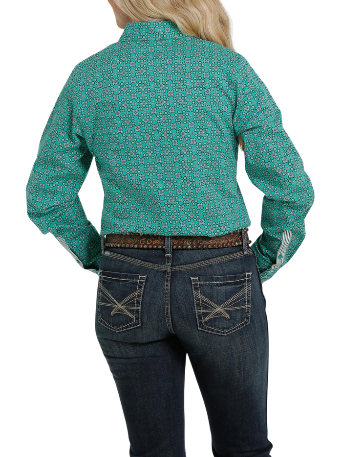 Women's Cinch Green Print Long Sleeve Button Down Shirt