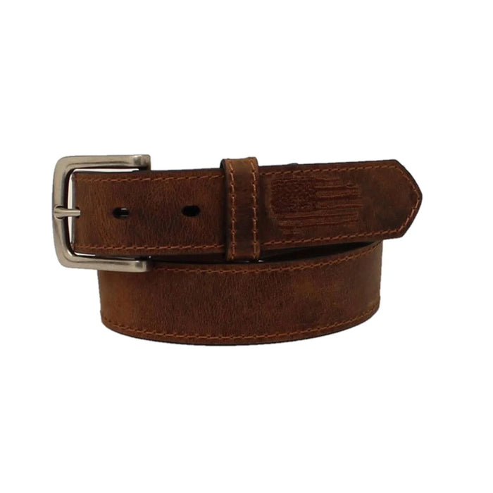 Kid's Ariat 1 1/4" Stitch USA Flag Brown Shield Belt