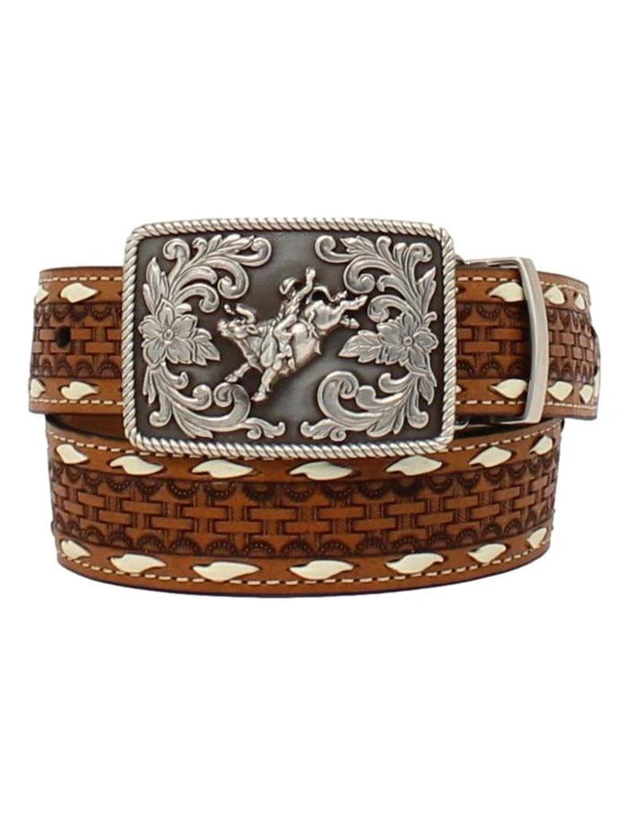 Boy's Double Barrel 1 1/4" Reversible Tan Basket Weave Belt